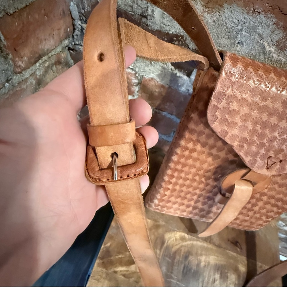 Brown Patterned Leather Backpack - image 3